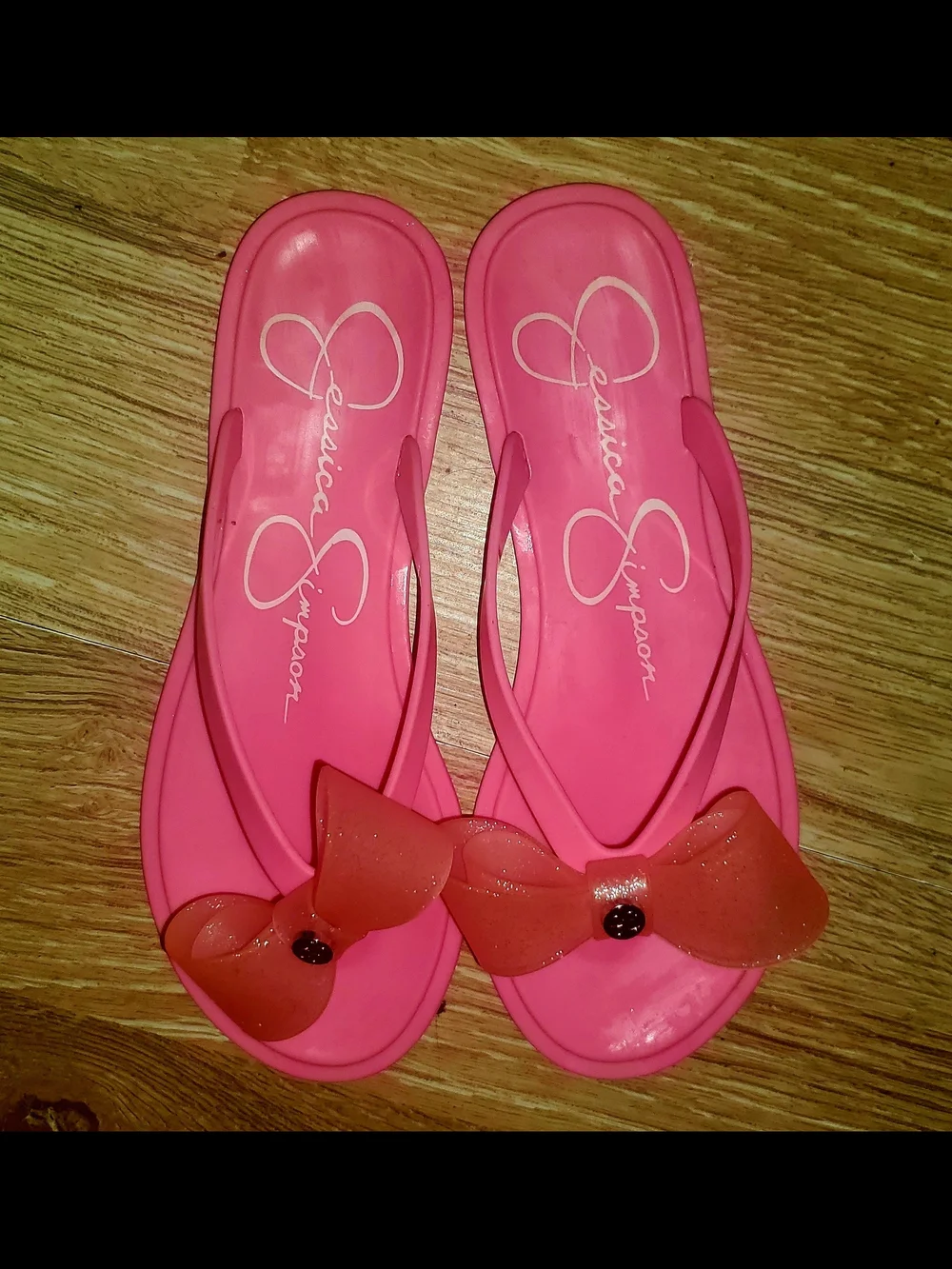 Girls Jessica Simpson Pink Glam Bow Jelly Flip Flops
